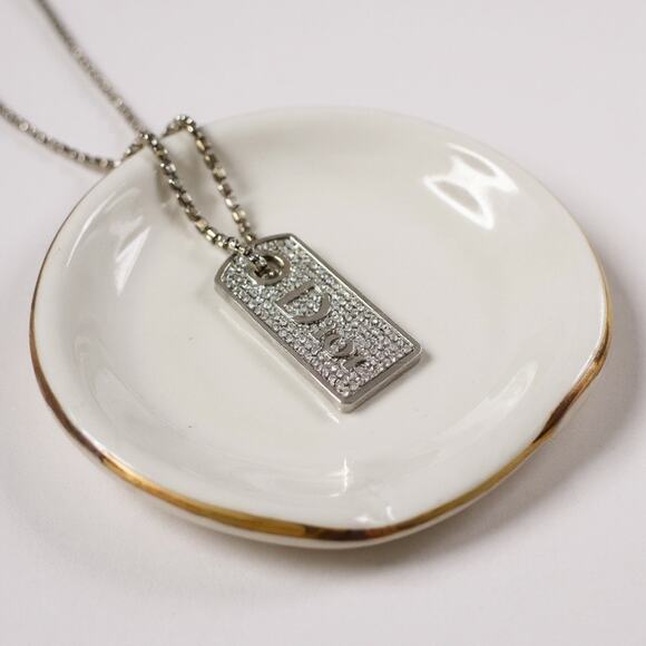 Dior Silver-Tone Logo Crystal Dog Tag Necklace - Picture 2 of 4